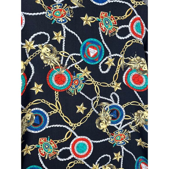 Vintage Womens Button Up Shirt Large Black Chain Medallion Baroque Old Money - Picture 5 of 12